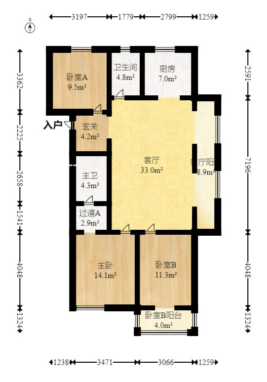 澳海澜庭  3室2厅2卫   99.80万室内图1