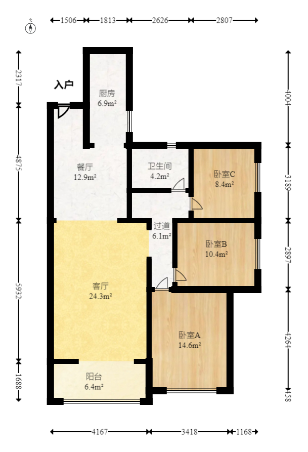 佳兆业云顶梅溪湖（佳兆业梅溪荟）  3室2厅1卫    148.0万室内图1