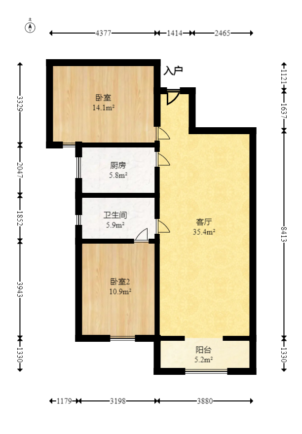联美品格  2室2厅1卫   60.00万室内图1