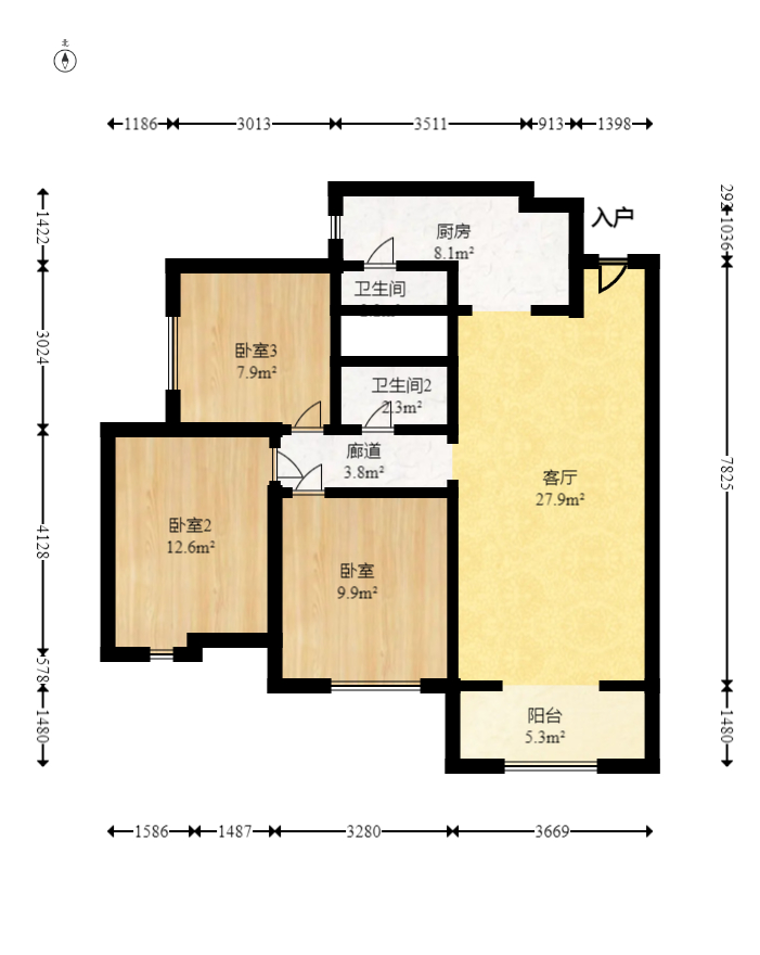 長房云時代  3室2廳1衛(wèi)    101.0萬室內(nèi)圖1