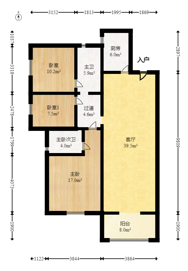 荣盛花语城  3室2厅2卫    75.8万室内图1