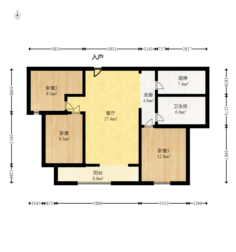 东方美地  3室2厅1卫   77.80万室内图1