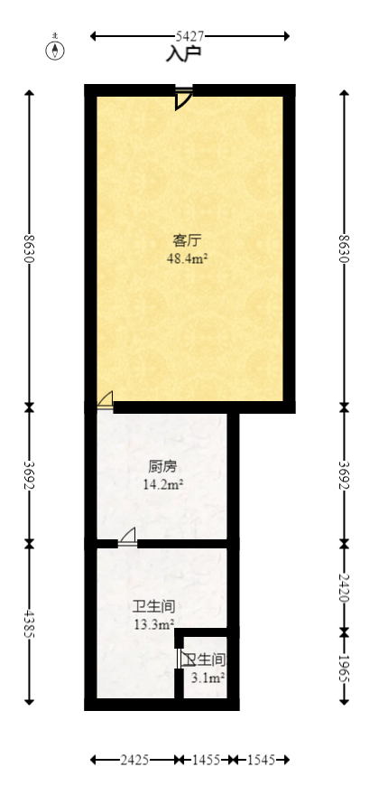 东业早安星城  2室2厅2卫   79.80万室内图1