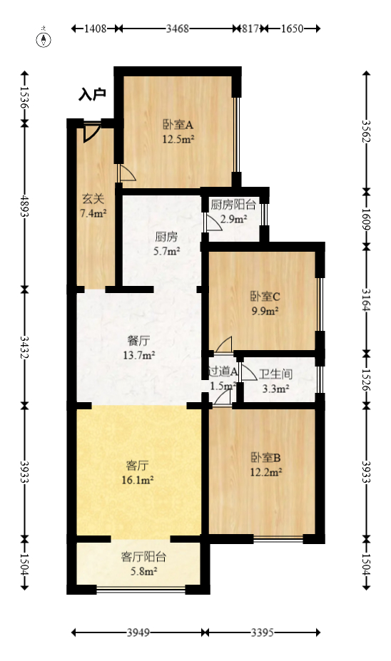 润和长郡（润和紫郡二三期）  3室2厅1卫   80.00万室内图1