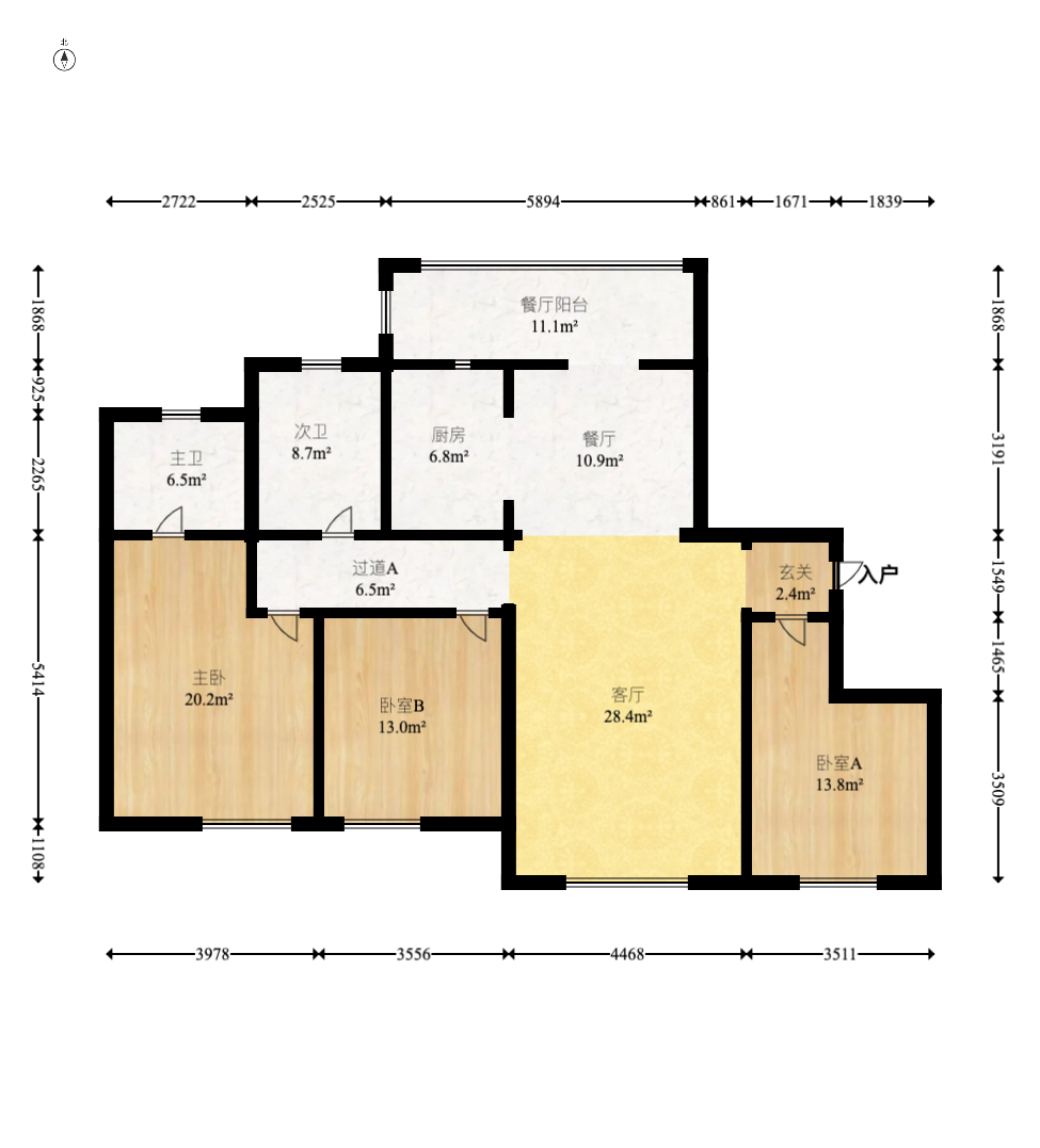大汉汉府一期 3室2厅2卫 108.0万 大汉汉府一期 3室2厅2卫 108.0万户型图
