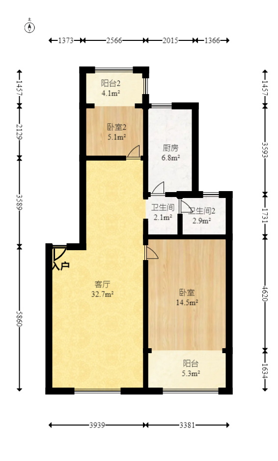 咸嘉新村嘉明苑  2室2厅1卫   63.00万室内图1