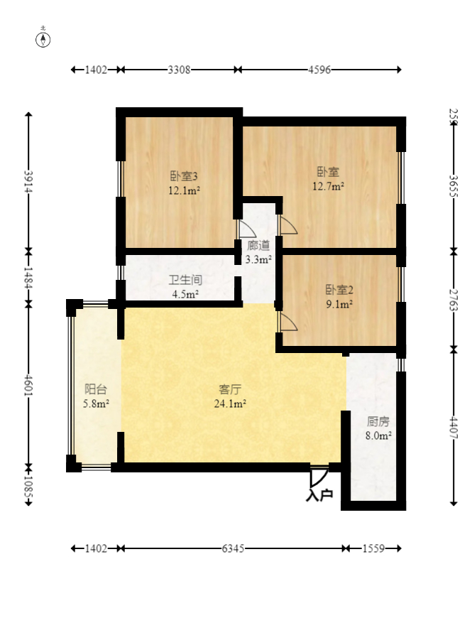 莱茵城  3室2厅1卫   66.90万室内图1