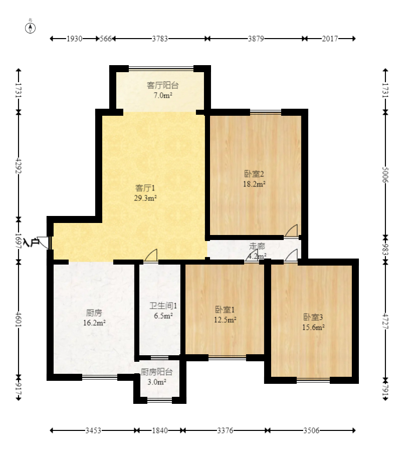 青园  3室2厅2卫   145.00万室内图1