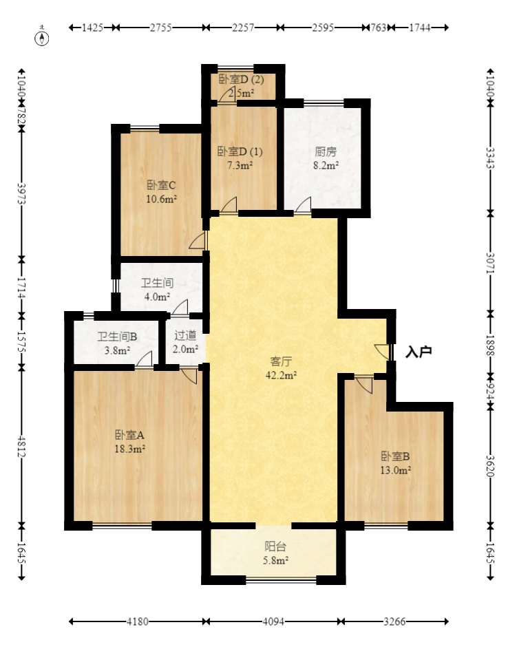 萬(wàn)科里梅溪郡  4室2廳2衛(wèi)    335.0萬(wàn)室內(nèi)圖1