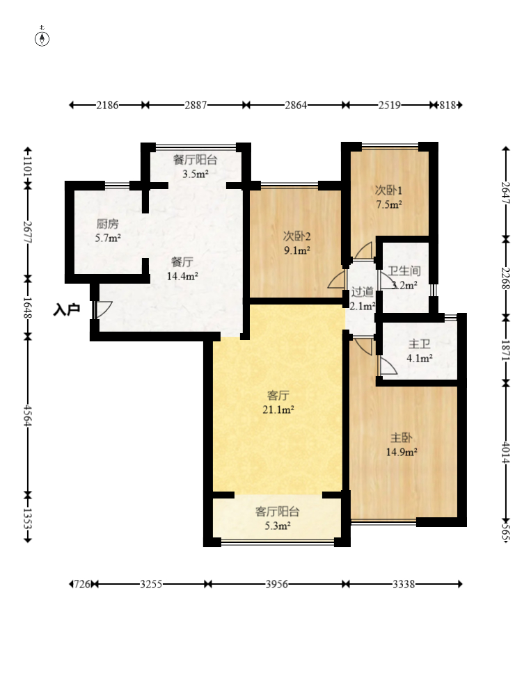 深业睿城 3室2厅2卫 105.0万 深业睿城 3室2厅2卫 105.0万户型图