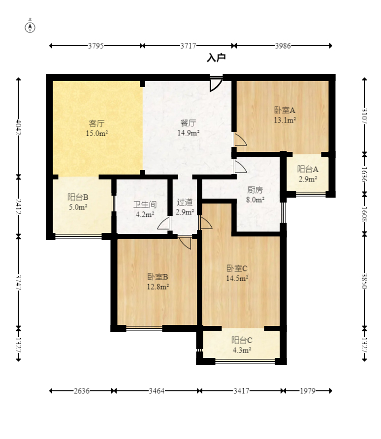 怡海星城  3室2厅1卫    73.8万室内图1