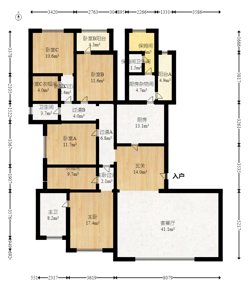 保利天禧C区  4室2厅2卫   530.00万室内图1