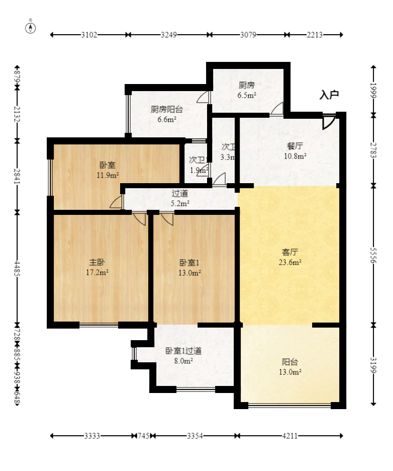 万象新天  3室1厅1卫   142.00万室内图1