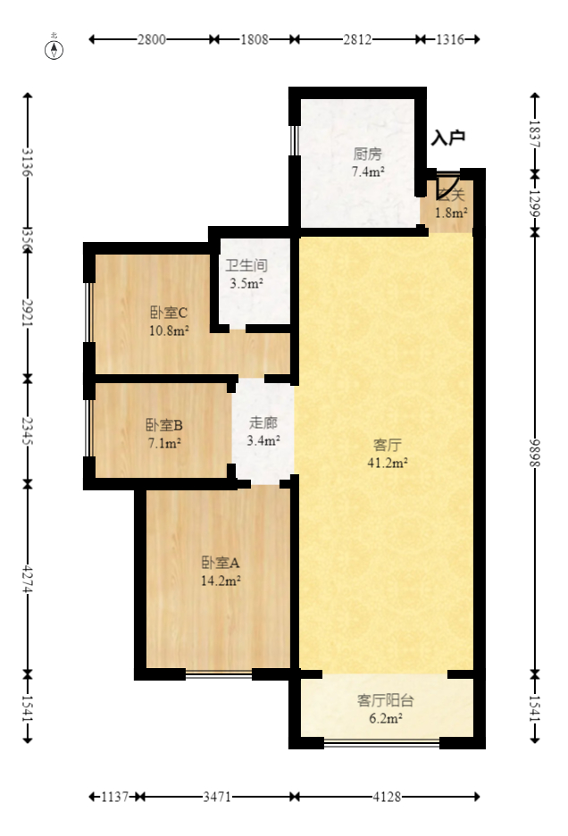 鑫远悦城（鑫远悦时代）  3室2厅1卫   80.80万室内图1