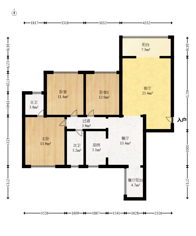 先锋东外滩  3室2厅2卫   115.00万室内图1