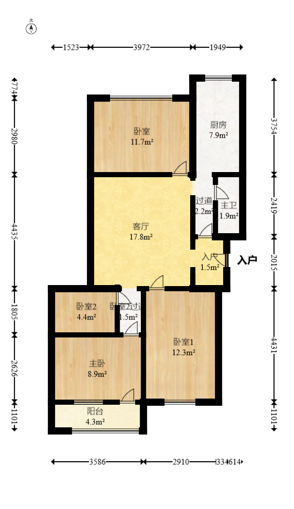 燕山街社区  3室1厅1卫   54.00万室内图1