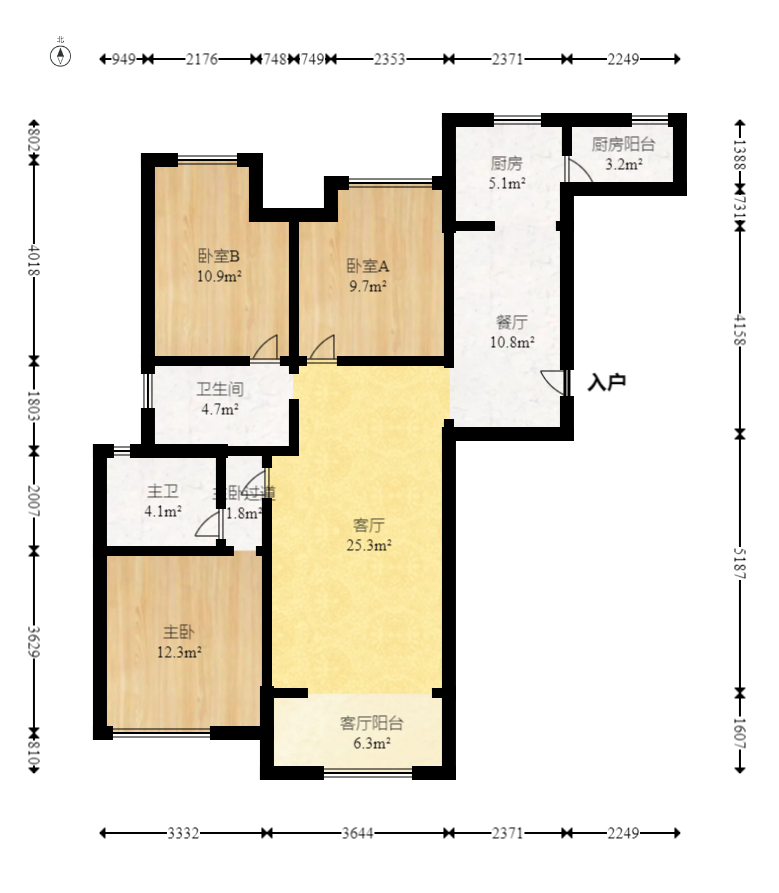 绿地中央广场 3室2厅2卫 143.00万 绿地中央广场 3室2厅2卫 143.00万户型图