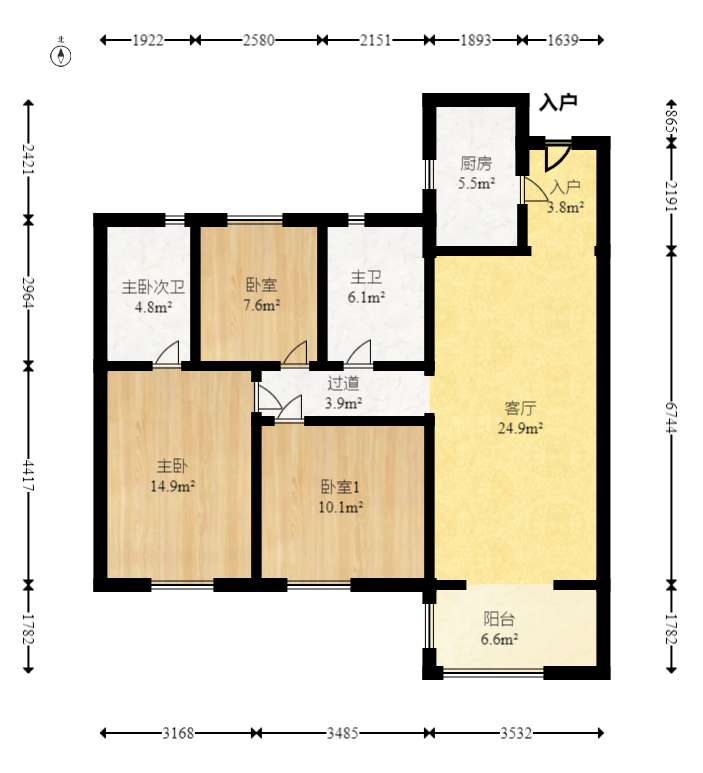碧桂园翘楚棠  3室2厅2卫   88.00万室内图1