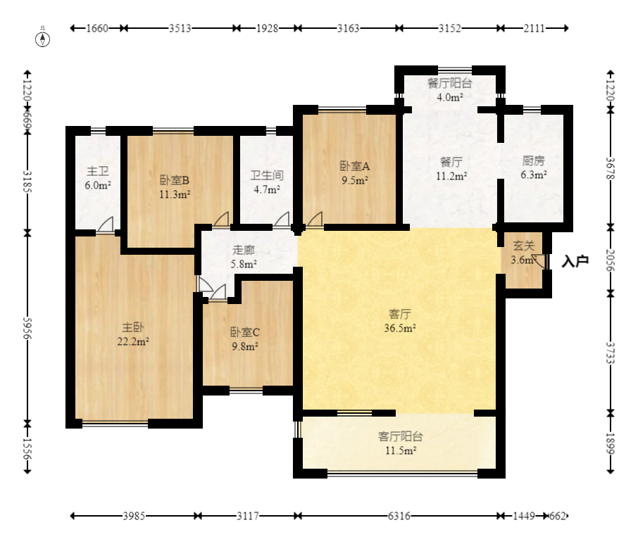 北辰中央公园DF区  4室2厅2卫   175.00万室内图1