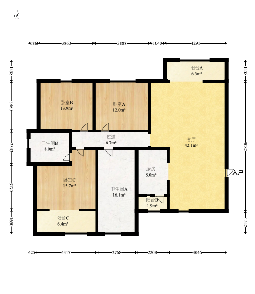 福泽园  3室2厅2卫   135.00万室内图1