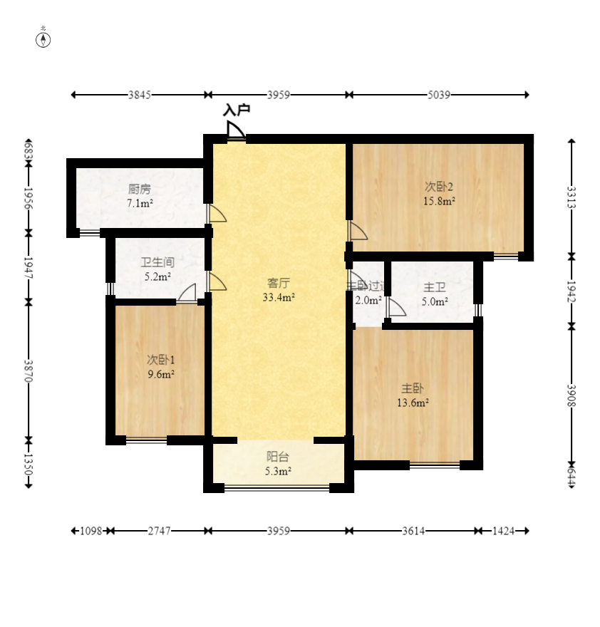 中建悦和城  3室2厅2卫   108.00万室内图1