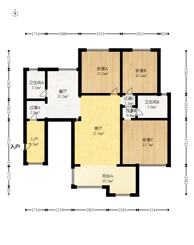 时代倾城一期  3室2厅1卫    107.0万室内图1
