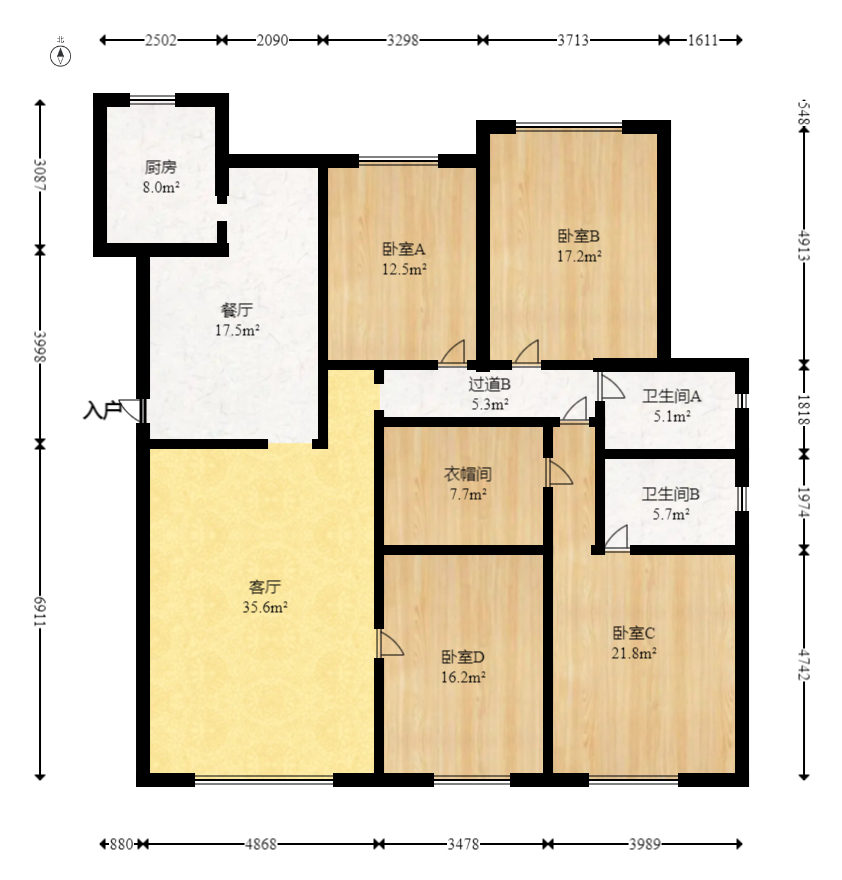 格兰小镇  4室2厅2卫   148.00万室内图1