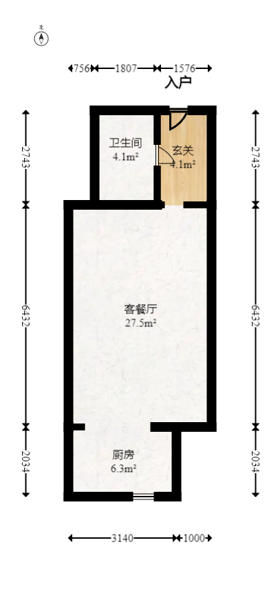 奥克斯广场  1室1厅1卫   57.00万室内图1