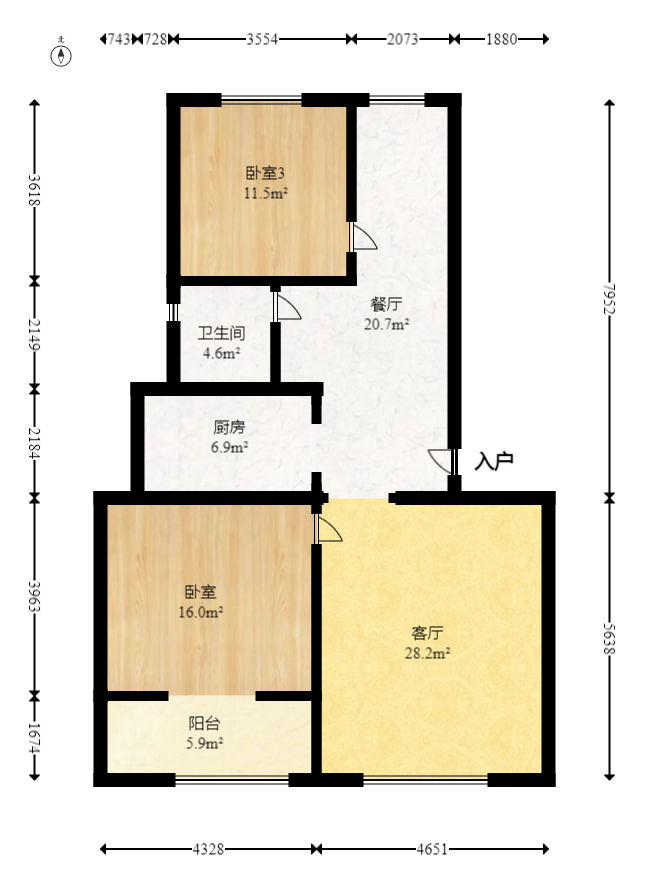东岸锦城(东方人家)  3室2厅1卫   87.90万室内图1