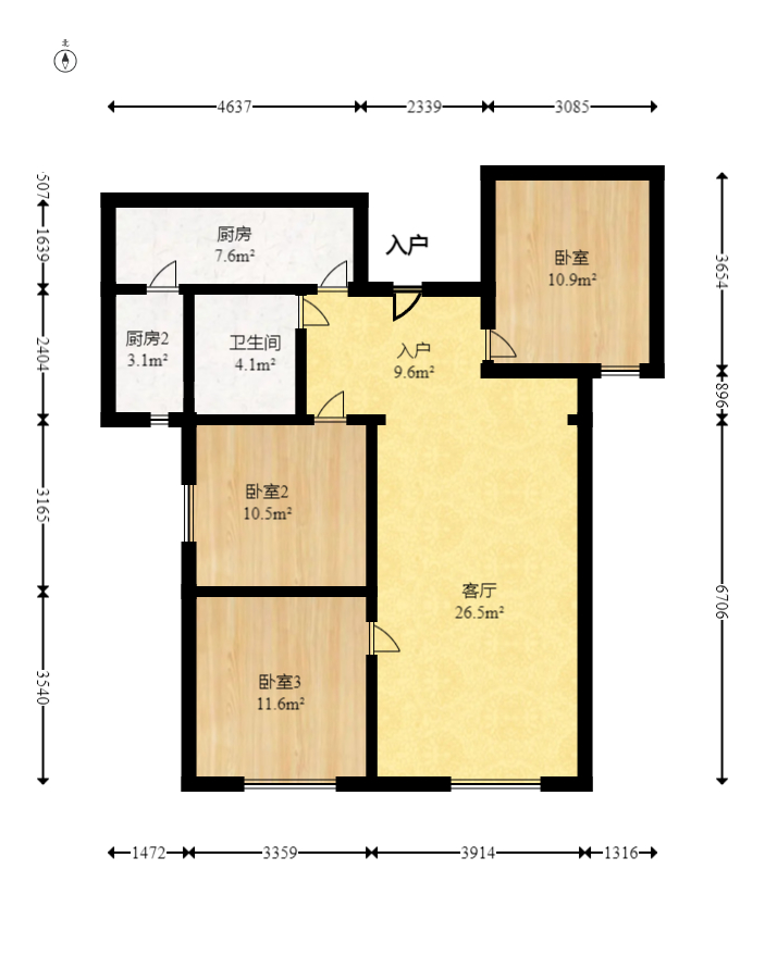 旭辉华庭  3室2厅1卫    61.0万室内图1