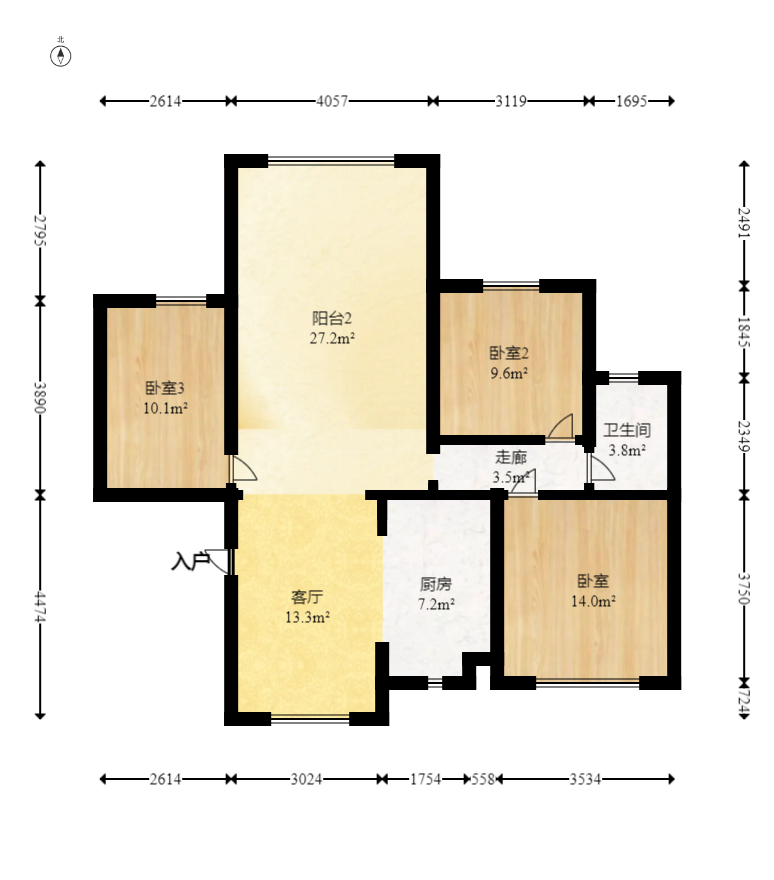 三景华御  3室2厅1卫   60.80万室内图1