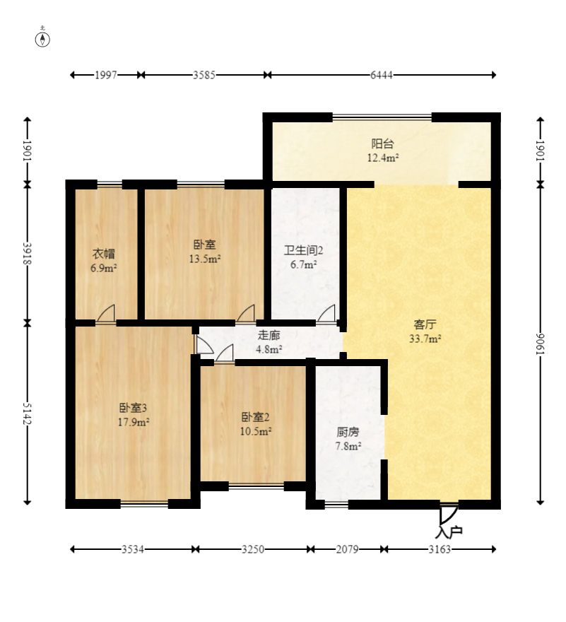 未来蜂巢  3室2厅2卫    74.0万室内图1