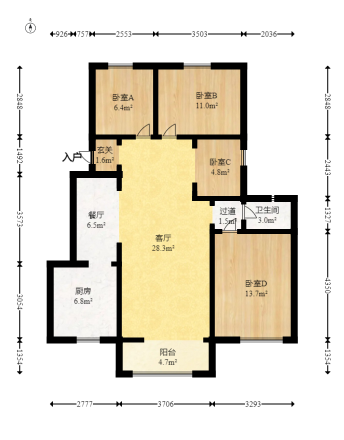上园商住小区  4室2厅1卫   129.00万室内图1