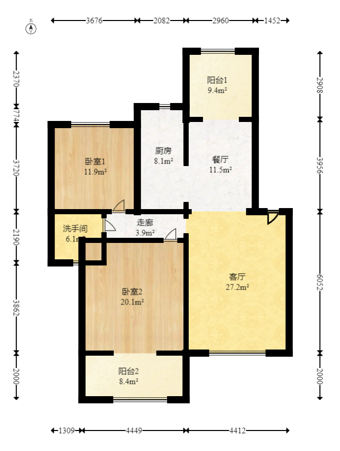 中建桂苑  2室2厅1卫   74.00万室内图1