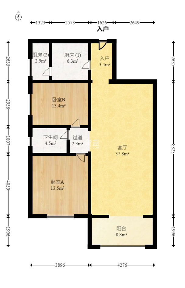 格林星城 2室2厅1厨1卫 100.00万