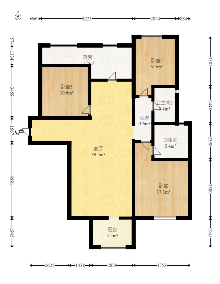 旭辉华庭 3室2厅2卫 84.8万 旭辉华庭 3室2厅2卫 84.8万户型图