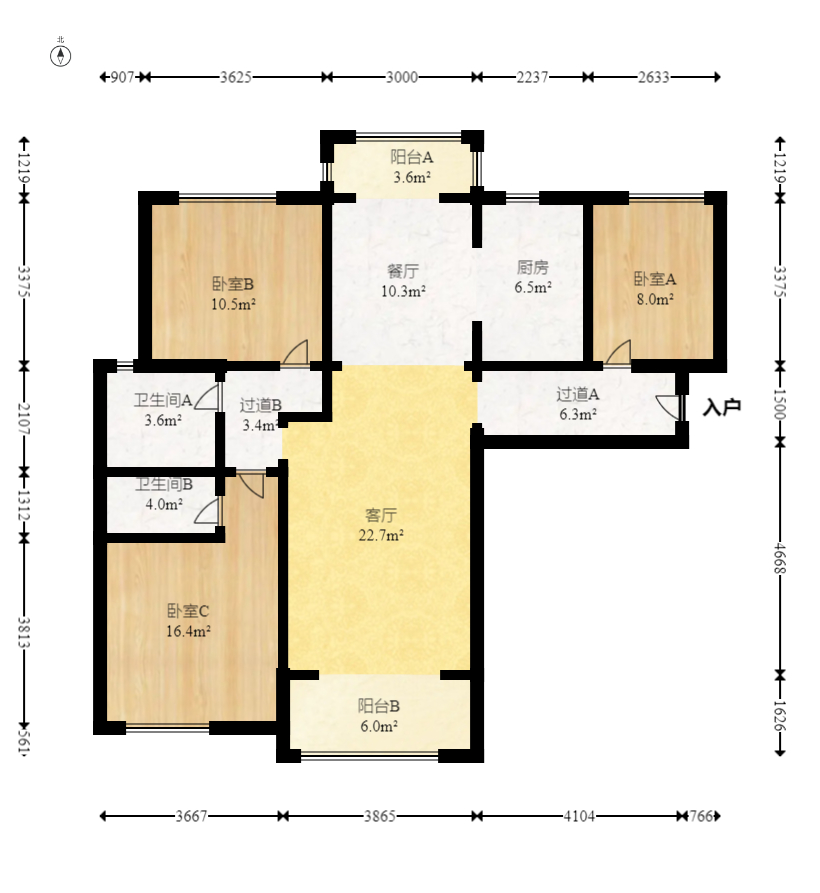 五矿万境蓝山  3室2厅1卫    120.0万室内图1