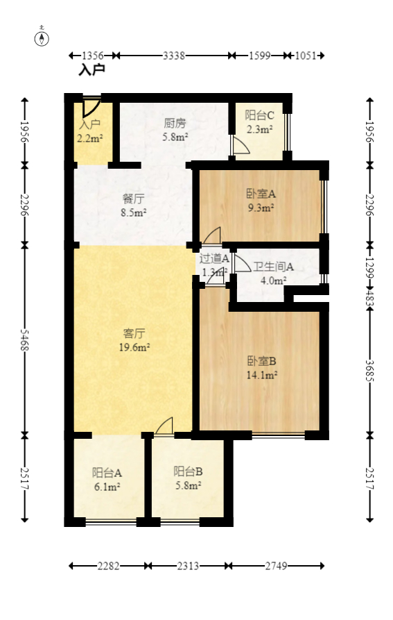 时代倾城三期  2室1厅1卫   65.00万室内图1