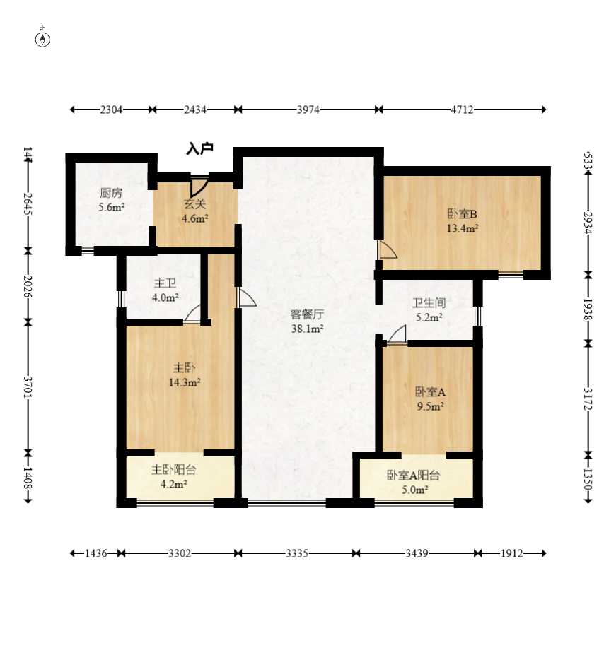 八方小區(qū)B區(qū)  3室2廳2衛(wèi)    435.0萬室內(nèi)圖1