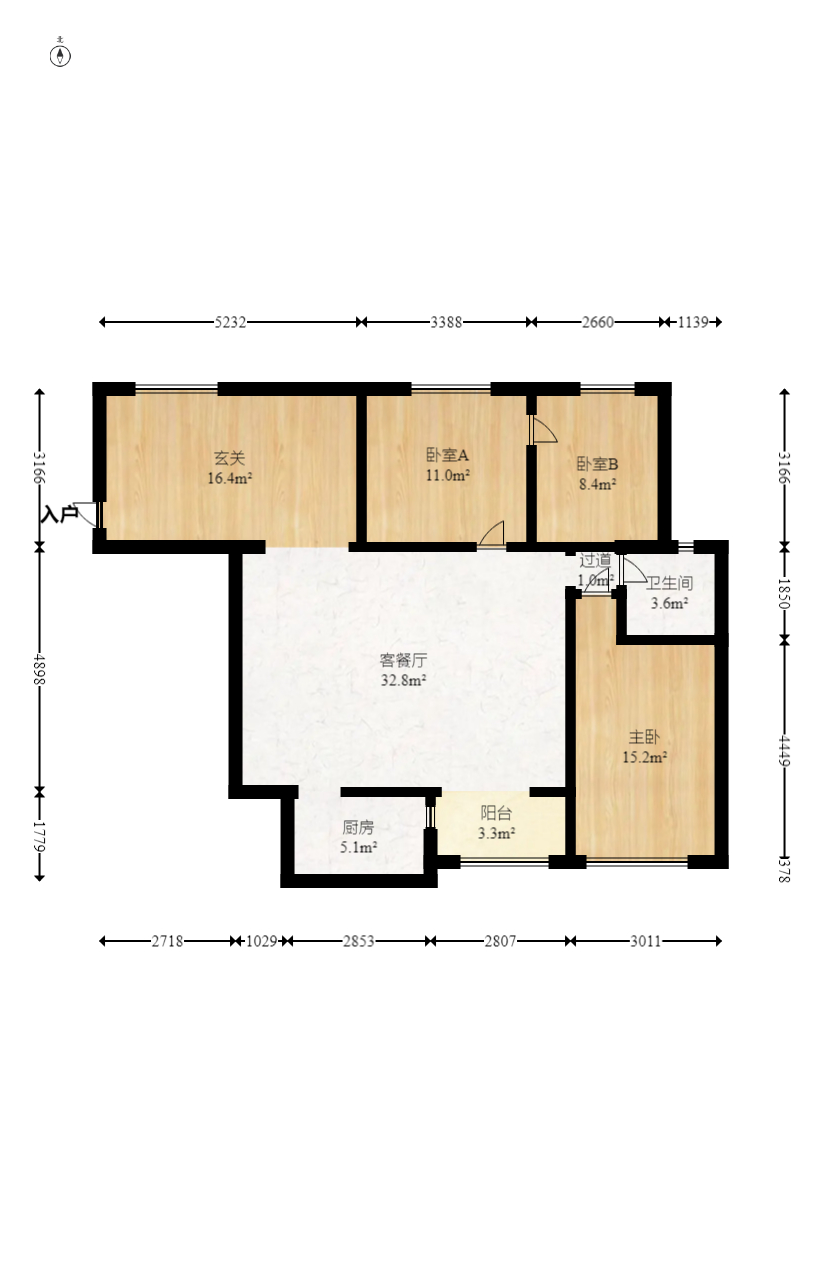 湘腾城市广场  3室2厅1卫   150.00万室内图1