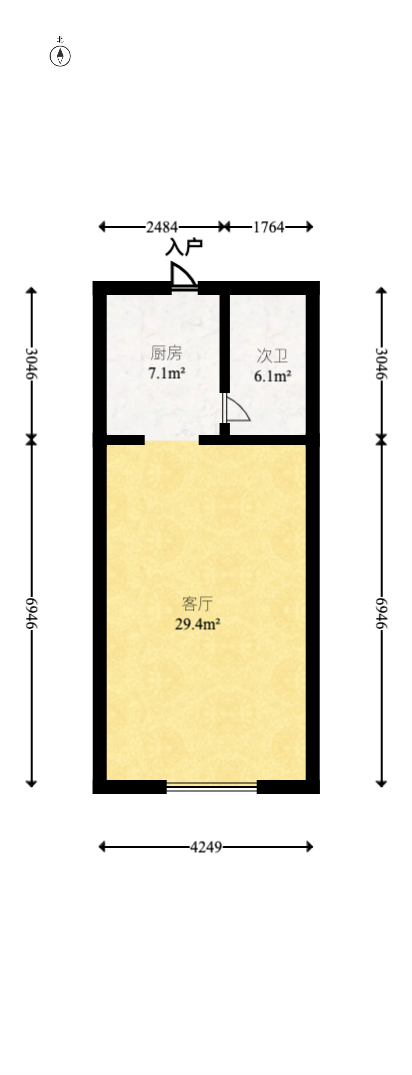 他城（天鸿时代公寓）  2室1厅1卫   45.00万室内图1