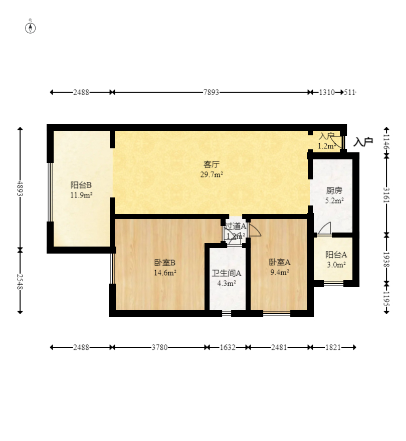 时代倾城二期  2室2厅1卫   80.00万室内图1