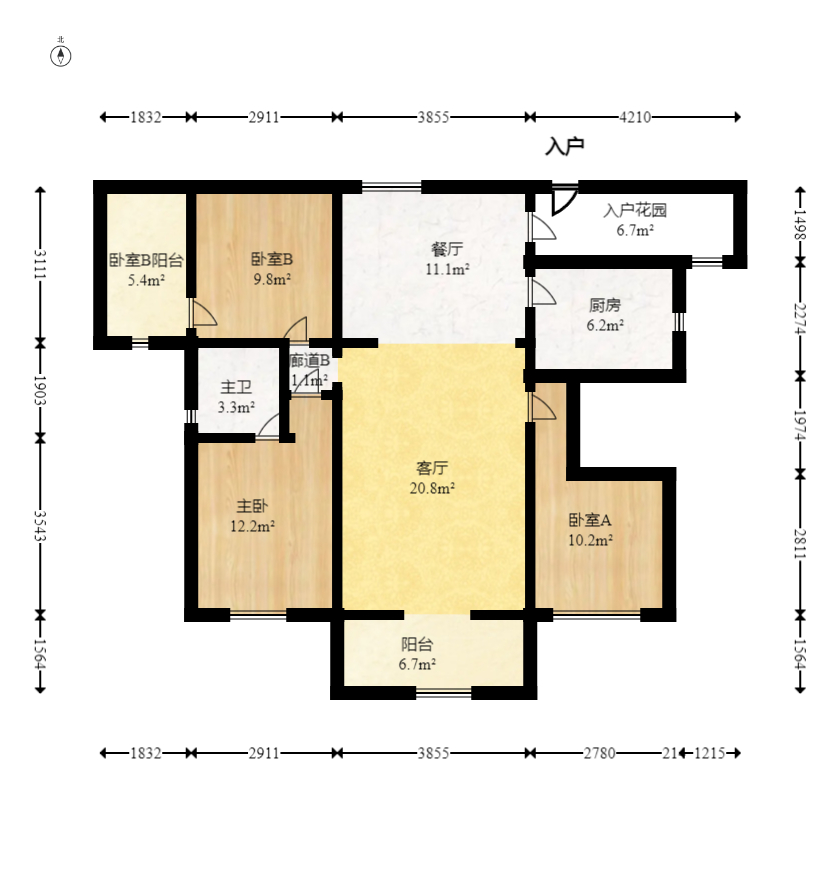 江山帝景雅典  3室2厅2卫   126.00万室内图1