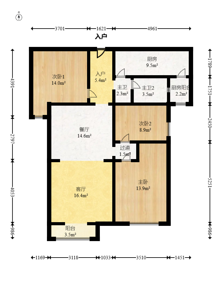 北辰三角洲E4区  3室2厅1卫   126.50万室内图1