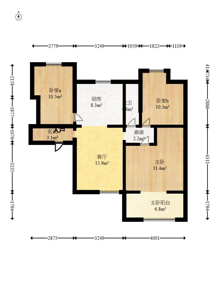 荣盛花语馨苑  3室2厅1卫    80.8万室内图1
