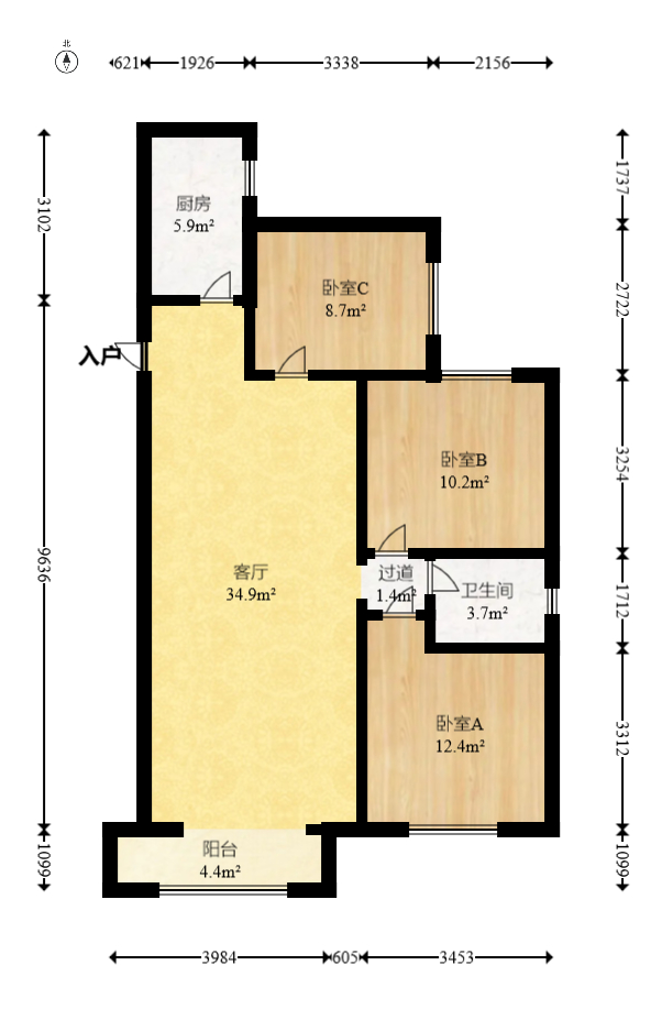 高盛华成  3室2厅1卫   87.00万室内图1