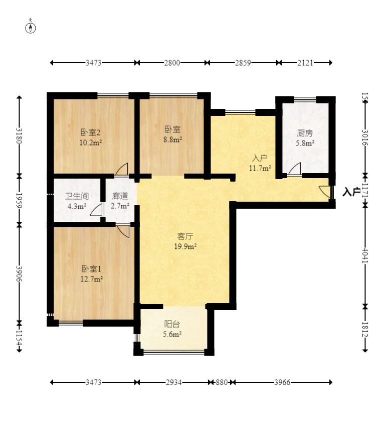 新城新世界一二三期  3室2厅1卫    95.0万 新城新世界一二三期  3室2厅1卫    95.0万户型图