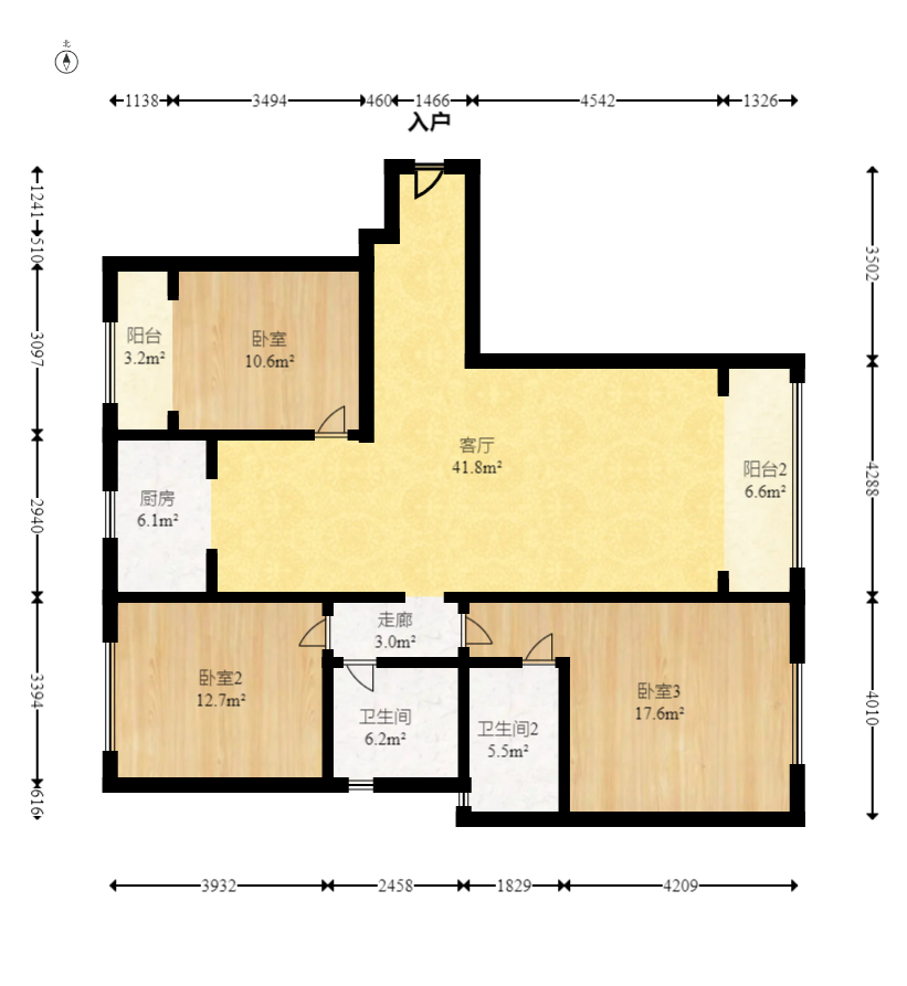 东方美地  3室2厅2卫    97.0万室内图1