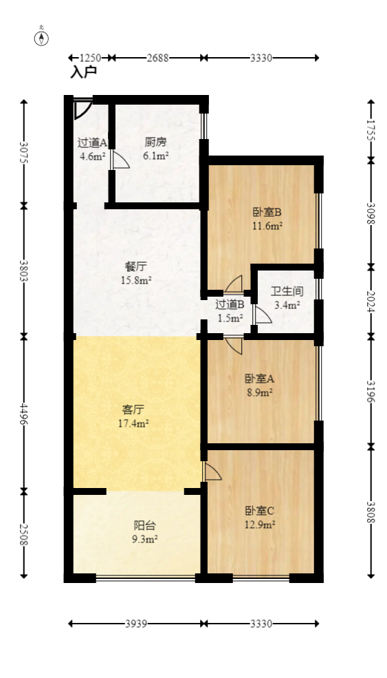 哈佛小镇（五矿哈佛小镇）  3室2厅1卫   68.80万室内图1