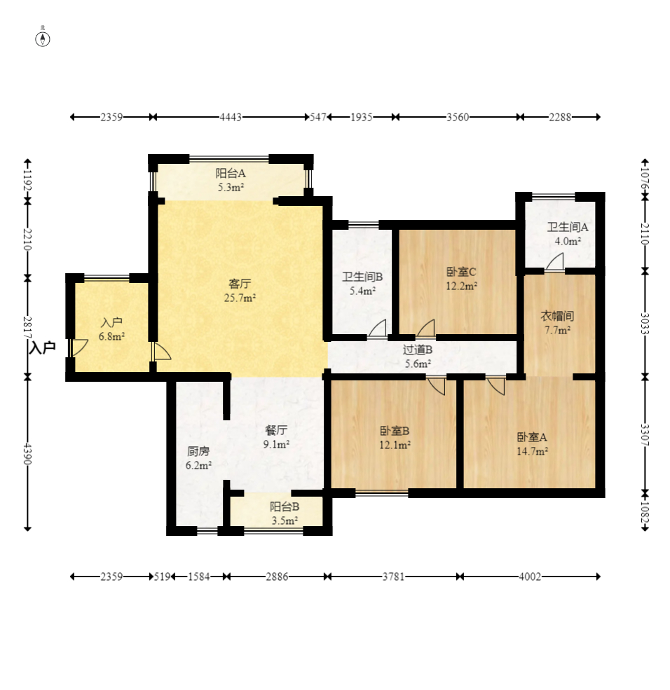 润和又一城  3室2厅2卫   118.80万室内图1